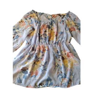 Handmade Blouse Women Blue Floral Chiffon Boho Peasant Floral Off Shoulder Tunic